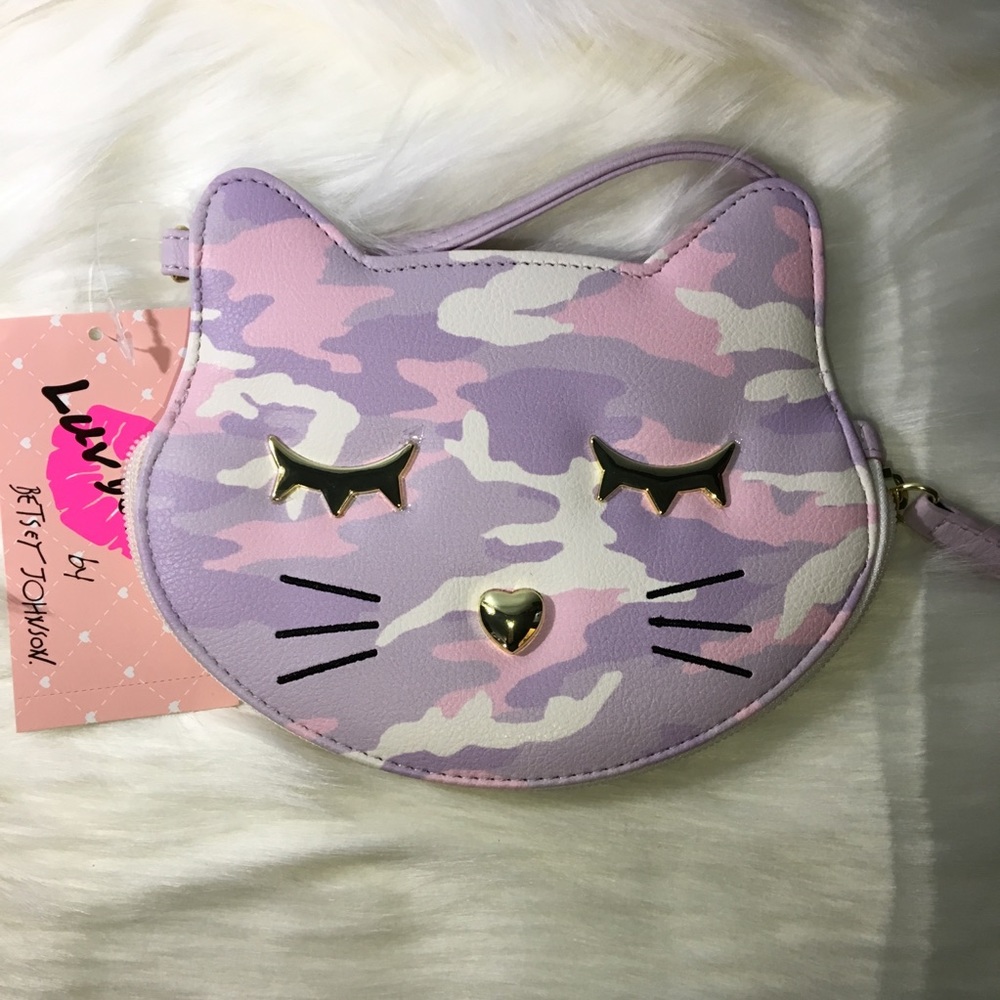 Betsey Johnson Cat Camo print lavender coin purse